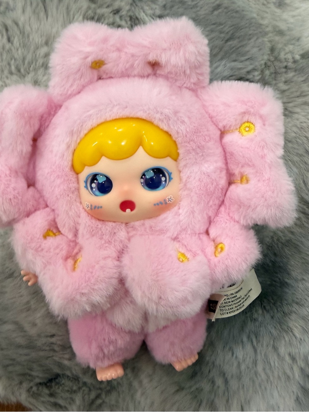 Collectibles Plush Pink Baby Doll in Fuzzy Flower Outfit - Soft Kids Toy